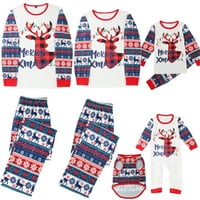 wsevypo Family Matching Pajamas for Christmas Elk Print Long Sleeve Round-Neck Tops Pants Sleepwear Set
