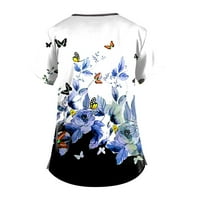 В - Вратот Блузи Работна Облека Цветни Врвови Краток Ракав Мода За Жени Сина XL