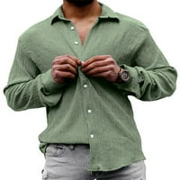 Беивеи Машки Блузи Ревер Вратот Туника Кошула Долги Ракави Кошули Лесна Блуза Мажи Копче Надолу Секојдневен Зелен XL