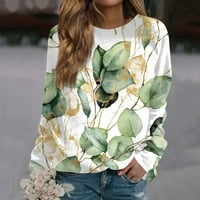 Женски Обични Модни Цветни Печати Долги Ракави О-Вратот Пуловер Врвот Блуза