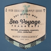 Manly Inlulgence Sea Voyage миризлива тегла свеќа, премија миризливи свеќи за мажи со висок мирис и врвен памук, авантуристички
