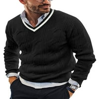 Лументо Машки Џемпер За Истегнување Трикотажа Пуловер Со Еднобојна Обична Долга Ракавна Облека Црна 2XL
