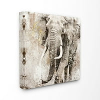 Sumneple Home Décor Elephant Gold Neutral Animal Textusture Photognation Canvas wallидна уметност од Main Line Studio