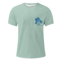 Кошули За Мажи Со Кружен Врат Печатење На Дрво Кратки Ракави Летна Плажа Лесни Врвови Зелена Големина XL