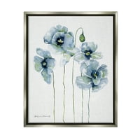Tuphel Modern Poppy Blooms Blue Abstract Botanical & Floral Safting Grey Floater Framed Art Print Wall Art