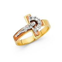 Накит 14к бело и жолто злато со два тона крстовачки прстен со големина 12