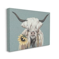 Слупел индустрии Хајленд говеда од сончоглед Сончоглед Цветски галерија за сликање завиткана од платно печатење wallидна уметност,