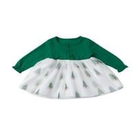 Божиќ Бебе Девојки Се Облекуваат Елка Копче За Печатење Екипажот Вратот Принцеза Фустан
