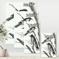 Гроздобер црно -бело спиење на врани што сликаат платно уметничко печатење