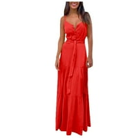 Дипломирање Фустан Мода Ракави Ремен В-Вратот Завој Маица Фустан Црвена М