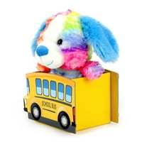 Плишано кученце на наставникот за одмор во подарок Бо - кученце од виножито со дизајн на училишен автобус