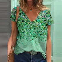Женски Модни Врвови Цветни Кружни Вратот Без Ракави Лабави Маици Зелени 4XL