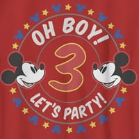 Мики И Пријатели на момчето 3-ти Роденден О Момче Ајде Да Се Забавуваме Мики Графичка Маичка Црвена Голема