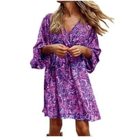 Оалиро Обични Фустани За Жени Против Ракави На Вратот Летен Фустан Виолетова Средно Теле
