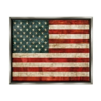 Stuple industries американско американско знаме дрво текстурален дизајн сјај сиво врамен пловечки платно wallидна уметност,