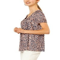 Единствени поволни цени, женски леопард печати краток ракав, плетен врвот на вратот на вратот