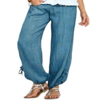 Женски Обични Лабави Панталони Еластични Копчиња Со Висок Струк Дното Лејди Џебови Харем Панталони