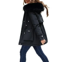 Womenените плус големина дневно зимски палто јака со долг ракав јакна гроздобер задебелен палто јакна топла качулка со дебела
