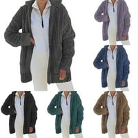 Womenените топло стенд-ап јака руно меки палти патент јакна од џебна јакна од надворешна облека