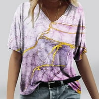 Gathrrgypенски врвови и блузи, летен дозвола ， женски моден печатење обичен v-врат краток ракав лабава маица врвови
