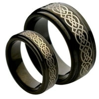 Неговата и нејзината и црната волфрам карбид свадбена лента прстен сет W ласерски гравиран келтски дизајн