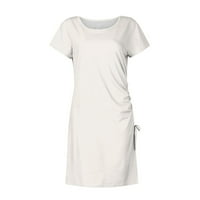 Gdfun тесен фустан на колк за жени околу чипка на вратот со цврста боја, со кратка боја на ракави, жени фустан
