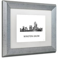 Трговска марка ликовна уметност „Винстон-Салем НЦ Скајлин WB-BW“ платно уметност од Марлен Вотсон, бел мат, сребрена рамка